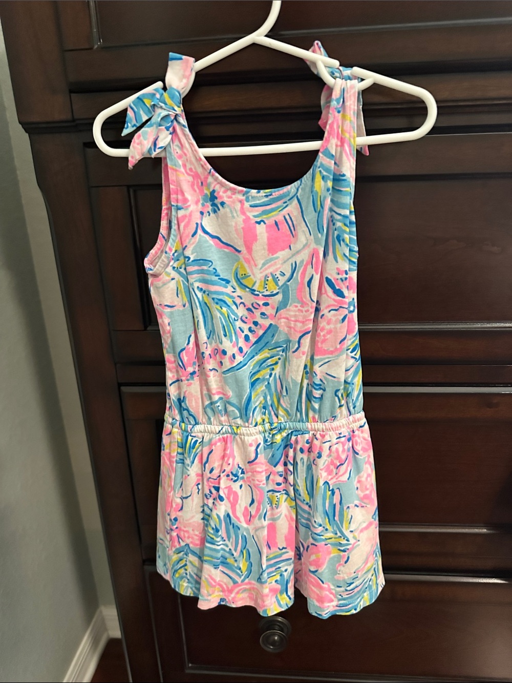 Lilly Pulitzer Pink & Blue Tropical Tie-Shoulder Girls Romper